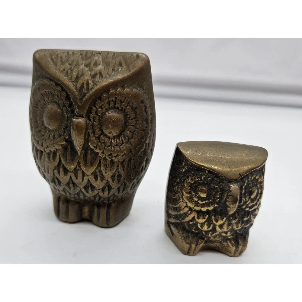 Vintage Solid Brass Owl Figurines Set of 2 Mid Century Modern Bird OWL decor